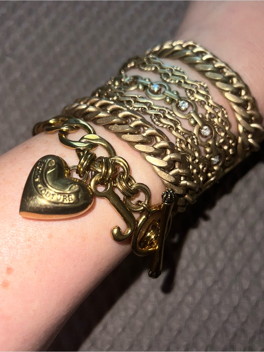 Vintage JUICY COUTURE Heavy Multi-Strand Wide Bracelet Gold Tone & Rhinestone